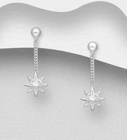 Sterling Silver Star Stud Earrings, Set With Cubic Zirconia’s