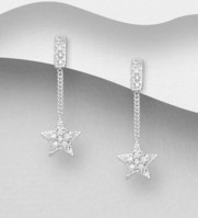 Sterling Silver Star Drop Earrings, Set With Cubic Zirconia’s
