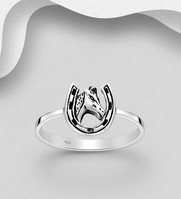 Sterling Silver Oxidized Horse and Horseshoe Ring