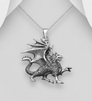 Sterling Silver Oxidized Dragon Pendant