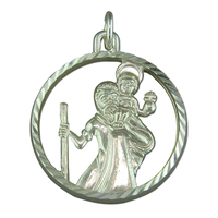 Sterling Silver St Christopher Diamond-cut round cut-out