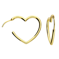 Sterling Silver Earring Yellow Gold-Plated Open Heart Shaped Hinged Hoop