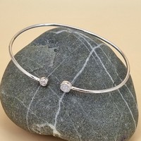 Sterling Silver Bangle Cubic zirconia single and cluster circle small torc