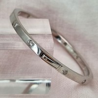 Sterling Silver Bangle, Set with Cubic Zirconia's