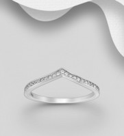 Sterling Silver Wish Bone Ring, Set with Cubic Zirconia's