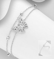 Sterling Silver Ball and Butterfly Bracelet, Set with Cubic Zirconia's