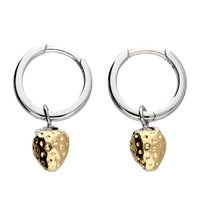 Sterling Silver Earring Yellow gold-plated strawberry on silver huggie hoop