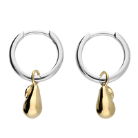 Sterling Silver Earring Yellow gold-plated pear on silver huggie hoop
