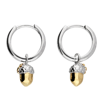 Sterling Silver Earring Yellow gold-plated acorn on silver huggie hoop