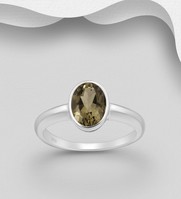 Sterling Silver Solitaire Ring, Set with Smoky Quartz