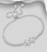 Sterling Silver 6"-9" Butterfly Bracelet Set with Cubic Zirconia's