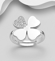 Sterling Silver Clover Ring, Set with Cubic Zirconia’s