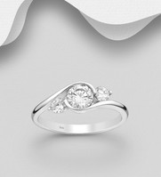 Sterling Silver Swirl Ring, Set with Cubic Zirconia’s