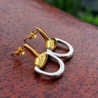 Sterling Silver Horse Snaffle Earrings, Plated with 1 Micron 14K Yellow Gold