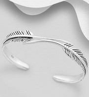 Sterling Silver Oxidized Feather Bangle
