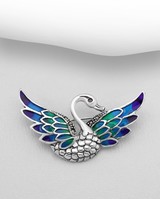 Sterling Silver Swan Brooch Set With Coloured Enamel, Marcasites & Cubic Zirconia's