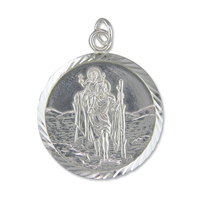 Sterling Silver St Christopher Extra-large diamond-cut round
