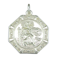 Sterling Silver St Christopher Medium octagonal relief