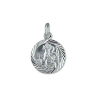 Sterling Silver St Christopher Round Diamond-Cut