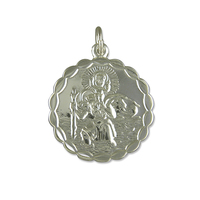 Sterling Silver St Christopher Small round double-sided with wavy edge