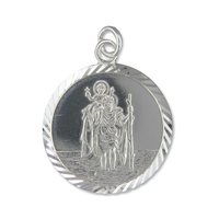 Sterling Silver St Christopher Large diamond-cut round