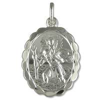 Sterling Silver St Christopher Oval double-sided with wavy edge
