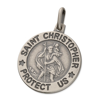 Sterling Silver St Christopher 18mm round modern oxidised single-sided