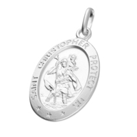 Sterling Silver St Christopher Large oval Protect Us