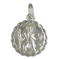 Sterling Silver St Christopher Large round double-sided with wavy edge