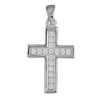 Sterling Silver Cross Cubic Zirconia with Polished Edge