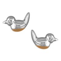 Sterling Silver Earring Robin with rose gold-plated breast stud