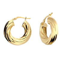 Sterling Silver Earring Yellow gold plated 20mm thick swirl effect hinged hoop
