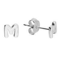 Sterling Silver Earring Small initial M stud