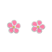 Sterling Silver Earring Pink enamel flower stud