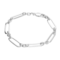 Sterling Silver Bracelet 19cm/7.5" plain oval links with 3 small link alternating chain
