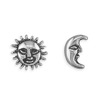 Sterling Silver Earring Small oxidised sun and moon stud