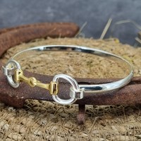 Sterling Silver Horse Snaffle Bangle, Plated with 1 Micron 18ct Yellow Gold
