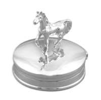 Sterling Silver Gift Standing horse on round pillbox