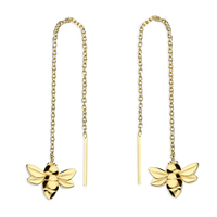 Sterling Silver Earrings, Yellow gold-plated baby bee pull-through