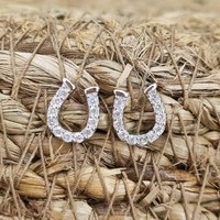 Sterling Silver Horseshoe Stud Earrings, Set with Cubic Zirconias