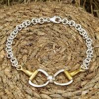 Sterling Silver 8" Horse Snaffle Bracelet, Plated with 1 Micron 14K Yellow Gold