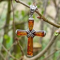 Sterling Silver Cross Cognac amber strapped