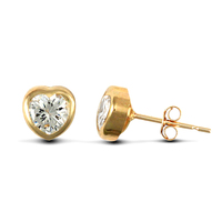 9ct Yellow Gold CZ Rub-Over Heart Studs