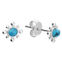 Sterling Silver Earring Bead edge synthetic blue turquoise centre stud