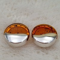Sterling Silver Earring Modern cognac amber circle with half-wave detail, stud fitting