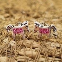 Sterling Silver Pink Crystal Horse Studs