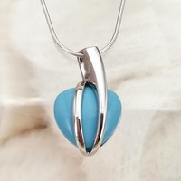 Sterling Silver Turquoise  Heart Pendant with a 16" Snake Chain