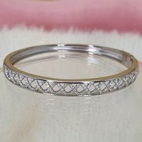 Sterling Silver Bangle Hinged cubic zirconia crosses-pattern