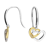 Sterling Silver Earring Two-tone interlinked cubic zirconia heart drop