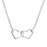 Sterling Silver Necklace 16"-18" two interlinked open hearts